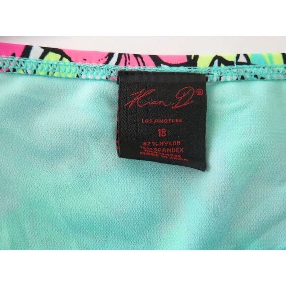 Kian D. Los Angeles Women's Sz 18 Teal/Multicolor Floral Ruffle Top 2-Pc Bikini - Picture 5 of 6